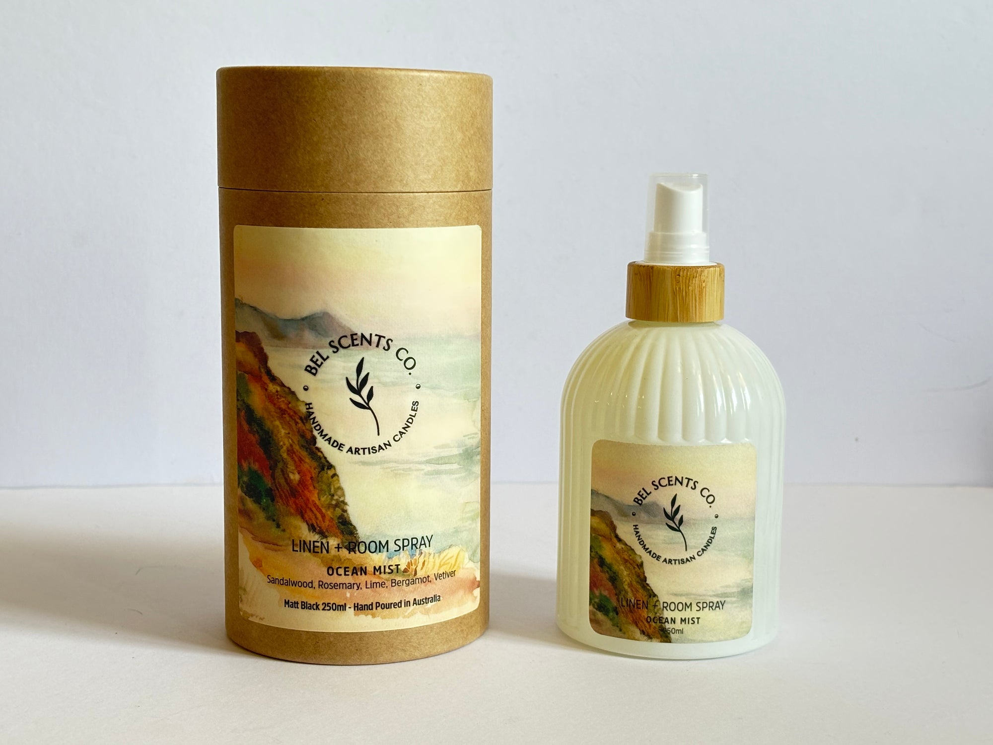 Natural linen and room spray in 250ml bottle, Ocean Mist , Sea Breeze Essence of Essential Oil blend. hand-poured in Melbourne. Minimalist room spray for home fragrance in recyclable glass packaging.made with botanical ingredients. Our Fabric spray is a great pillow mist with aromatherapy purpose fit sprays. Great Air fresheners for your home fragrance. Made with pure essential oils making it a perfect essential oil spray gift. Make our Ocean Mist Scented Spray apart of your home decor.