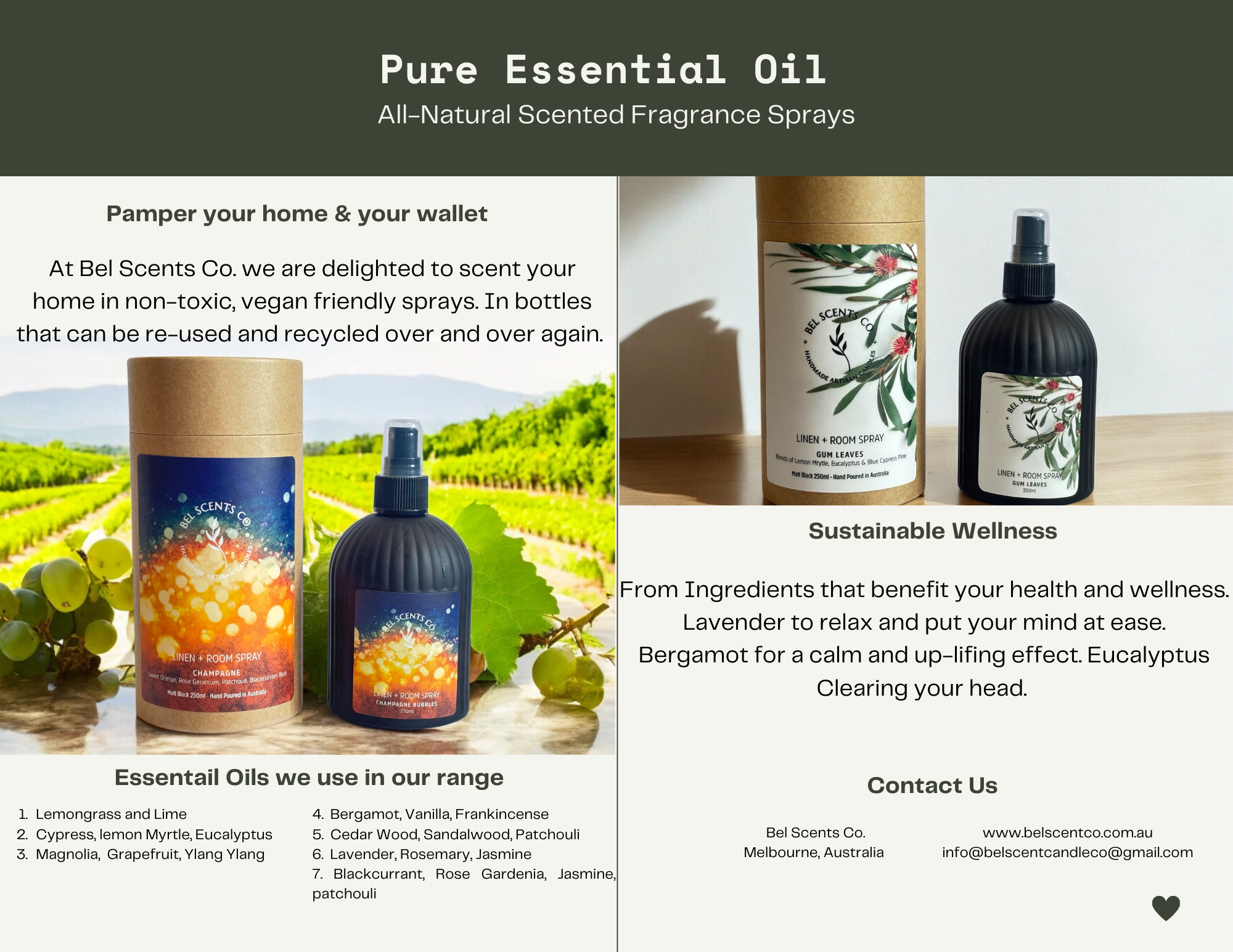 Made with Pure Essential Oils the facts on the benefits of using Bel Scents Co . Pure Essential Oil Products