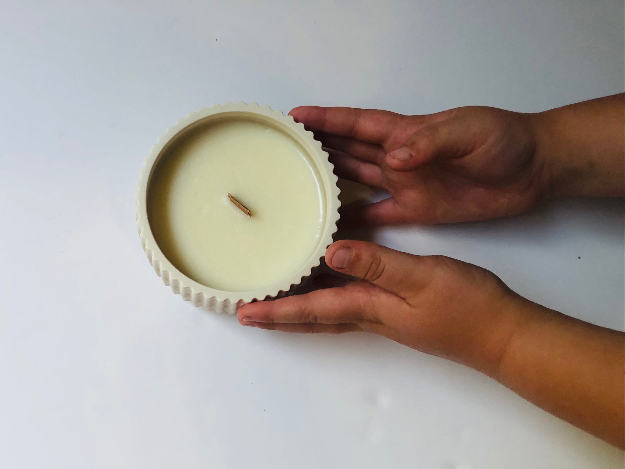 White Ribbed handcrafted in Melbourne Concrete candle. Home Fragrance soy candle. Modern Minimalist home decor 