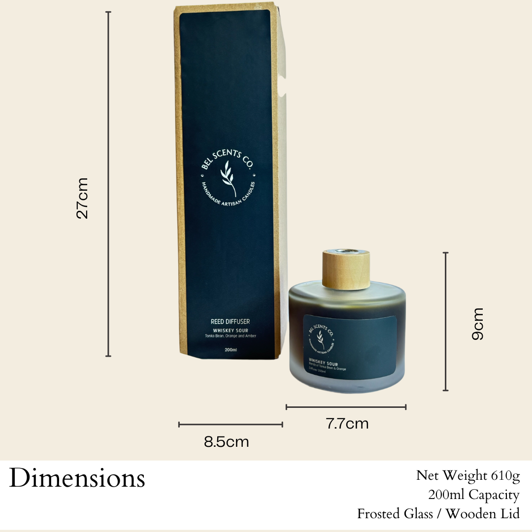Fact Sheet about dimensions and net weights of reed diffusers. including capacity. and specifications 